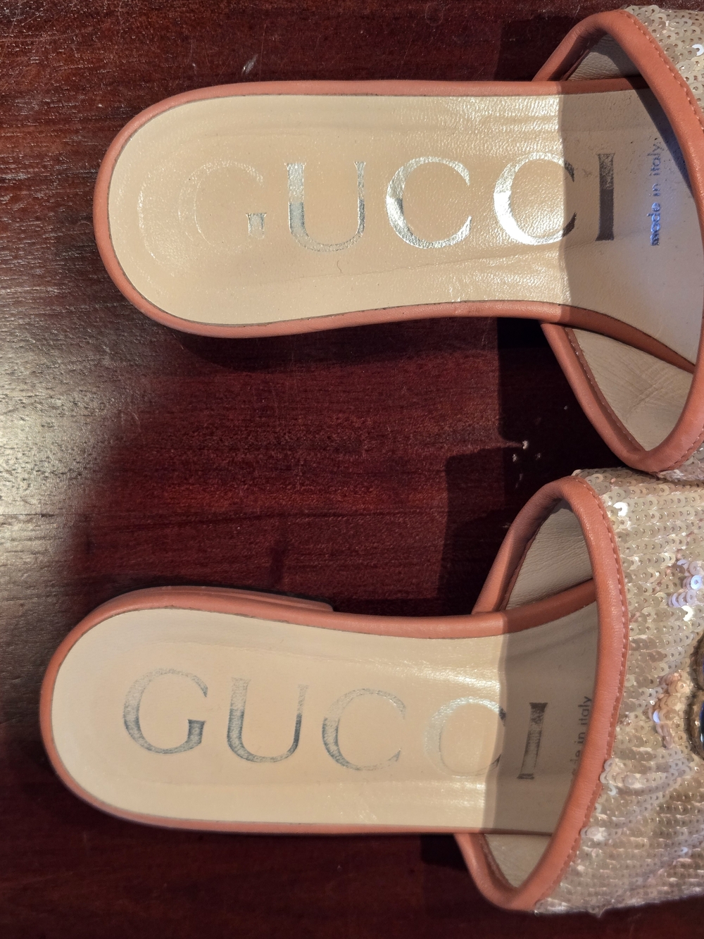 Gucci Pink Sequin Double-G Slide Sandals - Picture 3 of 3